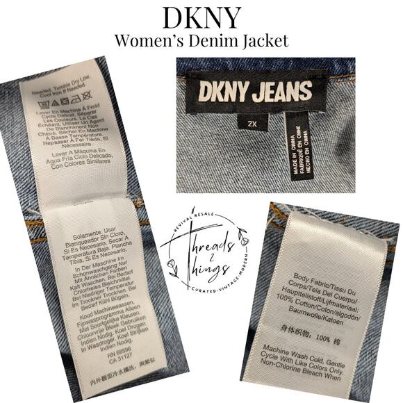 DKNY Jean Jacket Womens 2x Denim Cotton Classic Y2k Plus Cowboy Trucker Trendy - Picture 11 of 12